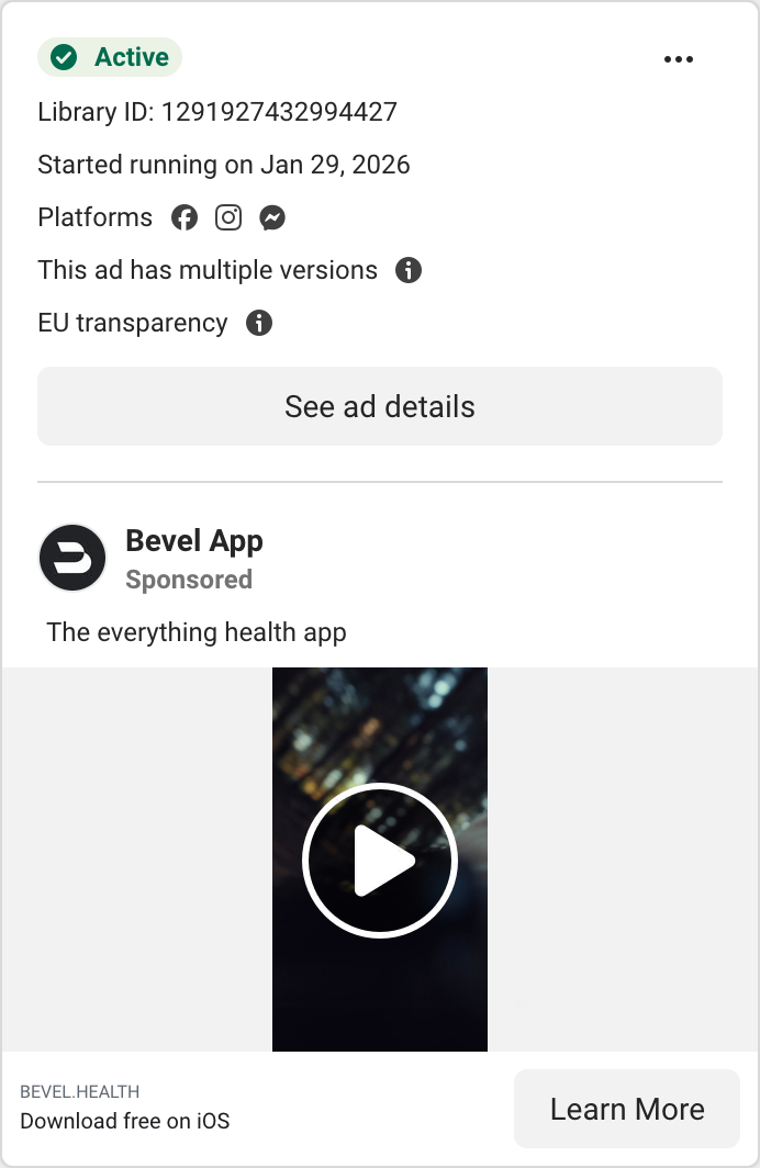 Bevel ad — running 139 days