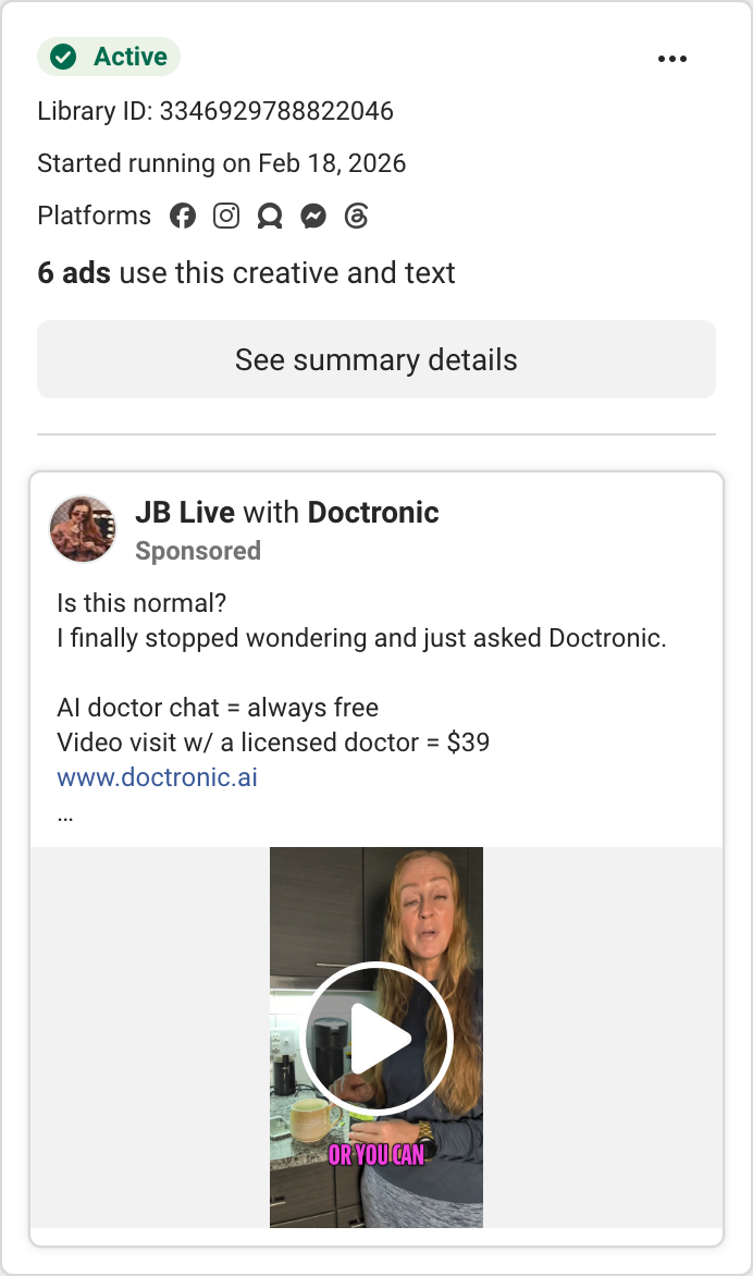Doctronic ad — running 119 days